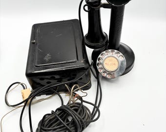 Antique 1908 Kellogg Candlestick Phone & Ringer Box | Dark Academia Decor