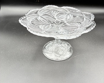 Victorian EAPG 4" Pedestal Small Cake Stand - Intricate Petal & Fan Design