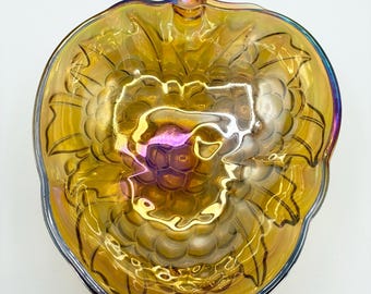 Bol de cristal vintage Marigold Carnival para manzanas, plato de cristal Indiana Glass Harvest para uvas
