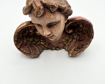 Vintage Cherub Wing Bust, Baroque Style Putti Statue, Gothic Decor