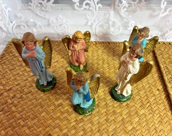 Vintage Italian Angel Figurines / Set of 4 Chalkware Angels / Mid-Century Christmas Decor