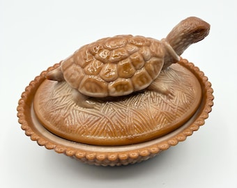 Rare Dated 1996 Mosser Caramel Slag "Turtle on Nest" – Hidden Bunny Surprise!