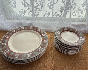 Vintage Pfaltzgraff Mission Flower Plates – Arts & Crafts Floral Stoneware Dinner/Salad