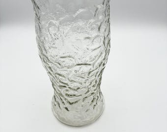 Vintage Hoosier Glass Vase, Clear Crinkle Tree Bark, #4081, Mid Century Flared Floral Home Decor