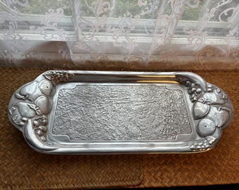 Vintage Wilton Armetale Serving Tray | Fruit Motif Aluminum Platter, Mid-Century Kitchen Decor