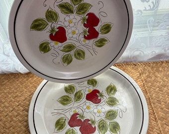 Vintage Montgomery Ward Strawberry Stoneware Plates (Set of 2) – Retro Cottagecore Kitchen Decor