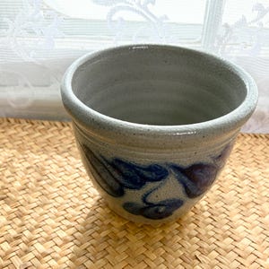 Vintage Eldreth Salt Glaze Stoneware Crock / Blue Floral Pottery Planter