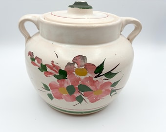 Jarra de gres vintage pintada a mano con motivos florales - años 30-40