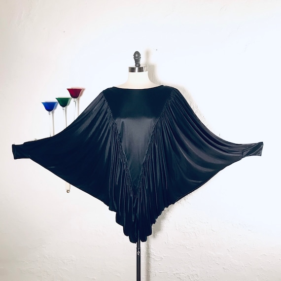 Vintage Black Disco Bat-Wing Blouse C1052