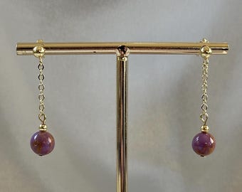 Phosphosiderite Drop Stud Earrings | Natural Purple Gemstone Dangles | Handmade Phosphosiderite Jewelry for Everyday Wear