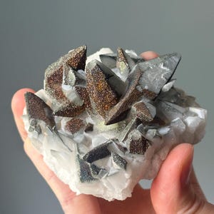 Chalcopyrite on Dogtooth Calcite from Daye, Hubei | Rare Chinese Mineral Specimen with Metallic Shine & Sharp Calcite Formation