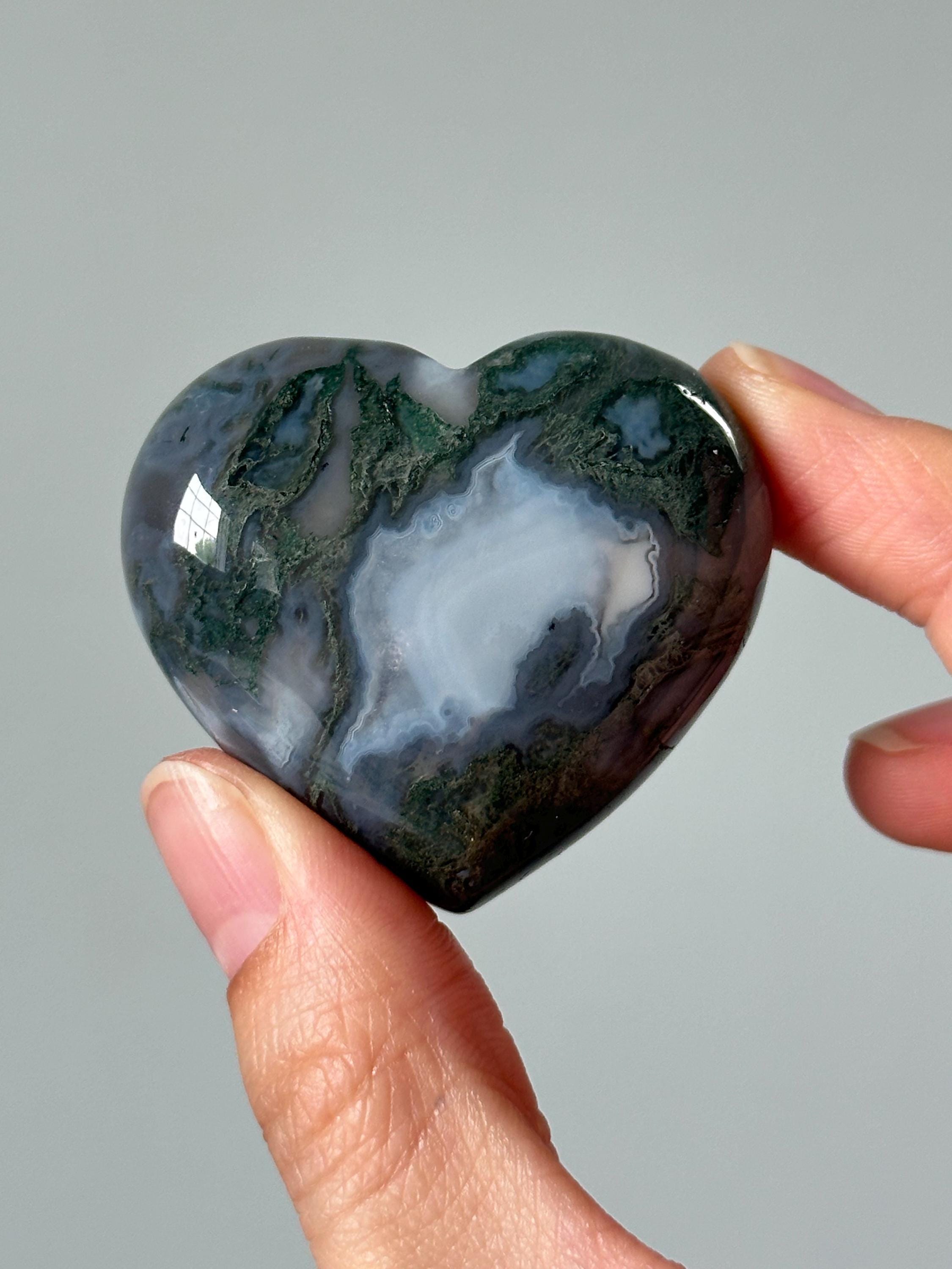 HQ Moss Agate Heart | Natural Green Crystal with Earthy Patterns | Grounding Stone for Stability, Growth & Emotional Balance