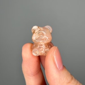 Mini ours en peluche agate fleur de cornaline | Figurine en cristal sculpté | Pierre de chaleur et de créativité | Jolie pierre précieuse pour la décoration et les cadeaux