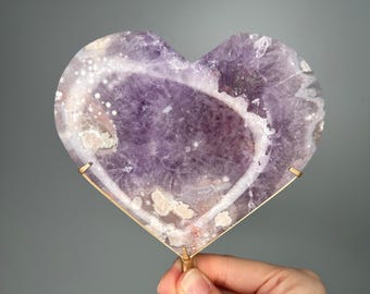 Pink Amethyst Heart on Stand | Natural Crystal Display | Polished Gemstone Decor | Soft-Hued Amethyst for Collection & Home Accent