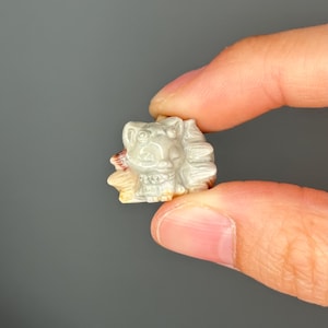 Mini Kitsune Fox Carving in Alashan Agate | Mystical Guardian Symbol in Swirled Earth Tones | Pocket Crystal for Protection & Display