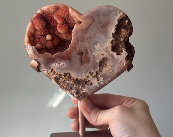 Bubbly Pink Amethyst Heart on Stand | Botryoidal Crystal Display | Calming Energy Stone for Love and Healing | Home or Office Decor