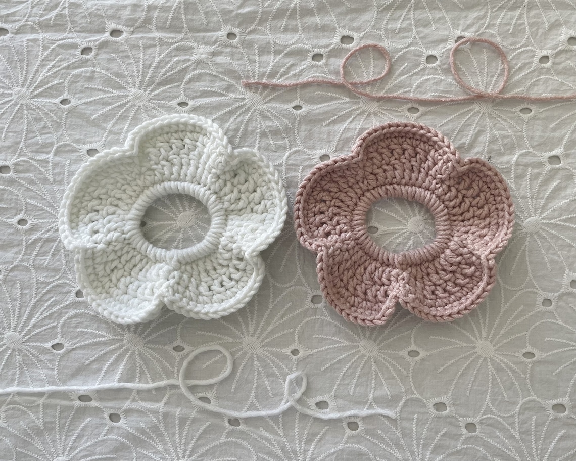 Hand Crocheted Merino Wool Flower Scrunchie