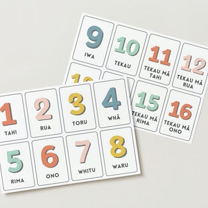 Te Reo Māori flashcards numéricos 1-20 - Cartões de contagem - Flashcards numéricos para impressão - Pôster numérico - Aprendendo Māori