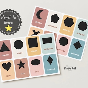 Shape Flashcards for Kids | 16 Educational Printable Flash Cards | Preschool Learning Activity | Toddler Montessori Flashcards