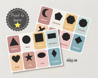 Shape Flashcards for Kids | 16 Educational Printable Flash Cards | Preschool Learning Activity | Toddler Montessori Flashcards