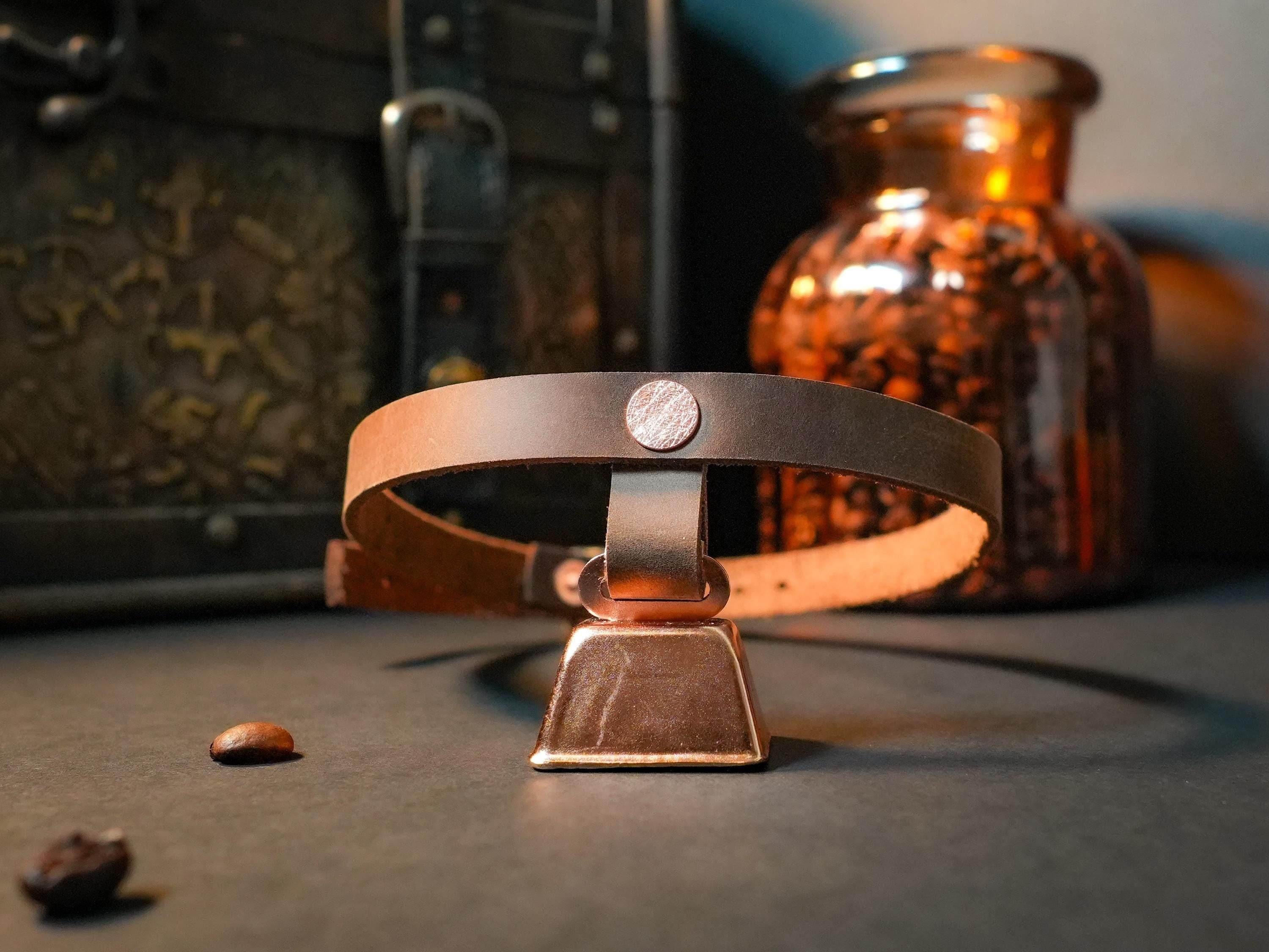 Mini Hucow Choker with Copper Cowbell in Brown Leather