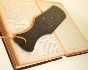 Punishment Paddle with Impact Holes in Thick Black Bridal Leather