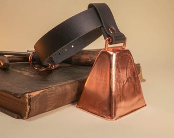 Hucow Collar with Copper Cowbell in Black Leather