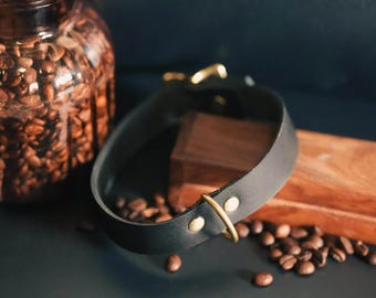 Submissive Day Collar with Solid Brass Hardware in Black Leather