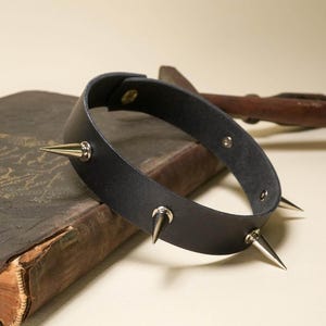 Spiked Choker with Silver Spikes in Black Leather