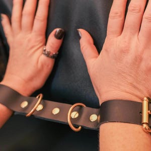 Hand Cuffs with Solid Brass Hardware in Black Leather