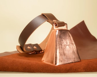Hucow Collar with Copper Cowbell in Brown Leather