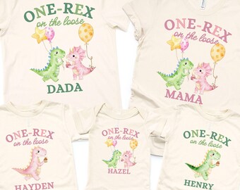One Rex Birthday Shirt, Dino Bday, Dinosaur Family Tees, Custom Name T-Rex Shirt 1st Birthday Outfit Toddler Dino Tee Matching Family Shirts