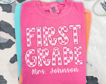 Personalized First Grade Teacher Shirt, 1st Grade Teacher Shirt, Back To School Shirt, Comfort Colors Teacher Name Tee, Elementary Shirt