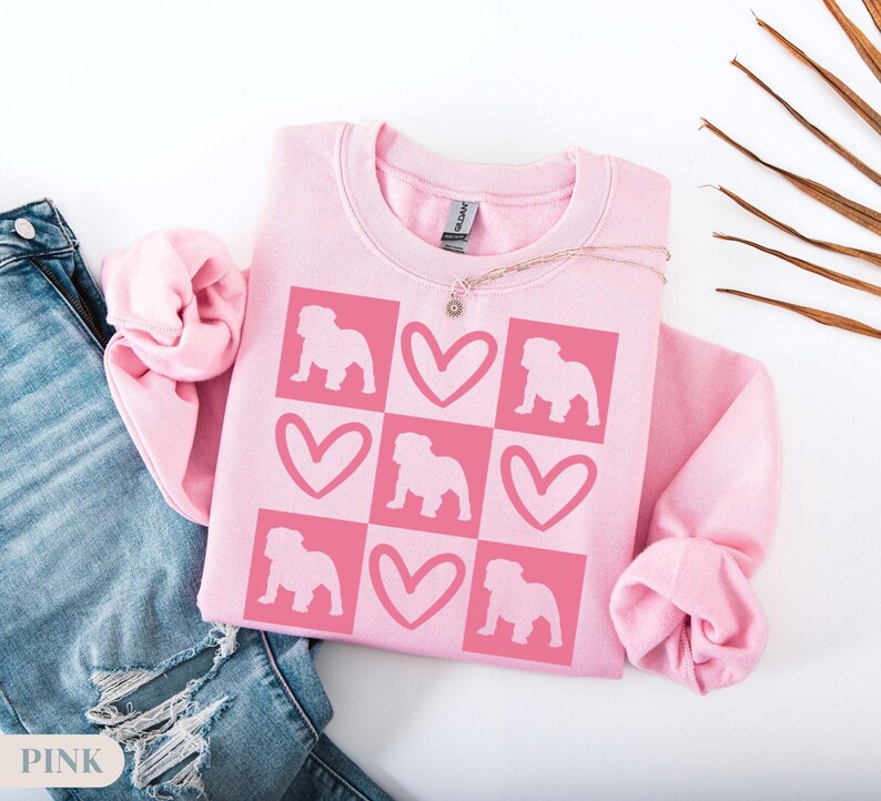 English Bulldog Valentine Sweatshirt, Personalized English Bulldog Sweatshirt, Dog Mom Gift, Dog Mom Crewneck, Bulldog Lover, gift mom hers image 1