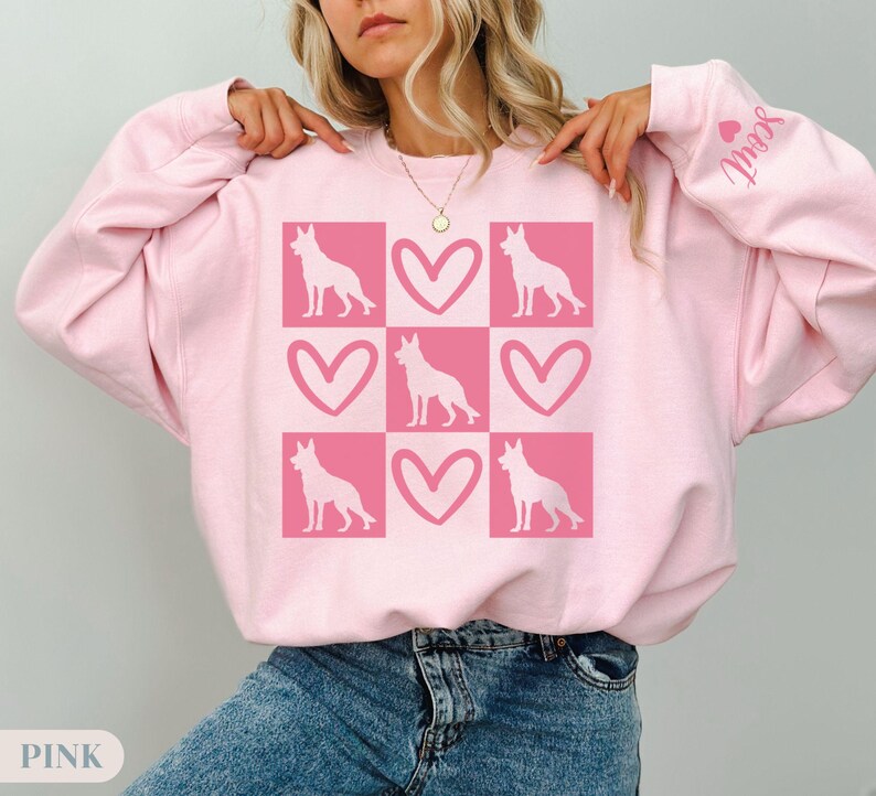 German Shepherd Sweatshirt, Valentine Sweatshirt, German Shepherd Owner, Dog Lover, German Shepherd Mom Sweater, Dog Mom Gift, gift mom hers Light Pink