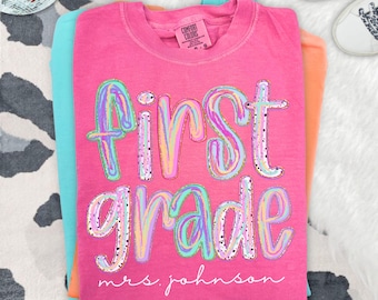 Personalized First Grade Teacher Shirt, Comfort Colors 1st Grade Teacher Tee, Custom Back To School T-Shirt, Elementary Teacher Gift