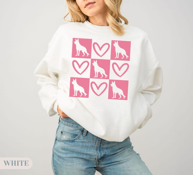 German Shepherd Sweatshirt, Valentine Sweatshirt, German Shepherd Owner, Dog Lover, German Shepherd Mom Sweater, Dog Mom Gift, gift mom hers White
