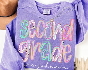 Personalized Second Grade Teacher Sweatshirt, 2nd Grade Team Sweater, Custom Back To School Pullover, Comfort Colors Matching Teacher Top
