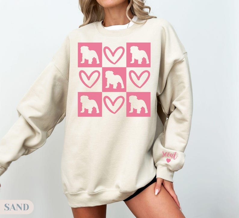 English Bulldog Valentine Sweatshirt, Personalized English Bulldog Sweatshirt, Dog Mom Gift, Dog Mom Crewneck, Bulldog Lover, gift mom hers image 4