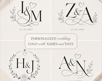 Iniciales personalizadas para bodas, escudo elegante para parejas, emblema nupcial (SVG, PNG, PDF)