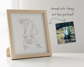 Retrato personalizado de pareja a partir de una foto: ilustración minimalista de líneas / Obra de arte personalizada para familia y mascotas.