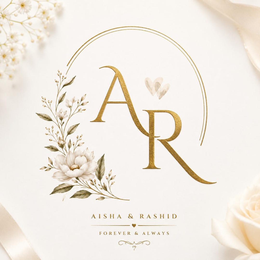 Custom Wedding Monogram Logo, Personalized Initials, Floral Couple ...