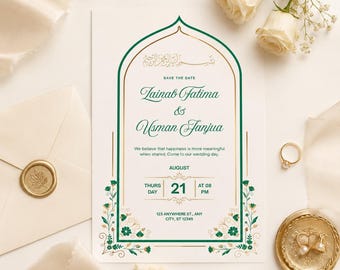 Plantilla de Canva para invitación de boda islámica / Tarjeta de boda musulmana Nikkah