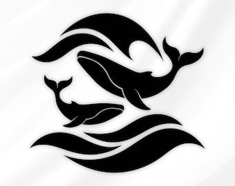 Olas de ballena SVG PNG, diseño de océano para Cricut, descarga instantánea