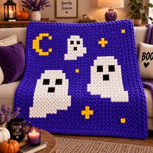 Ghost Family Finger Knitting Blanket Pattern, Chunky Yarn Halloween (PDF)
