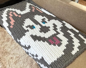 Knitting Pattern Husky Blanket, Digital PDF Pattern, Chunky Yarn Blanket Tutorial, Finger Knit Dog Diagram (PDF)