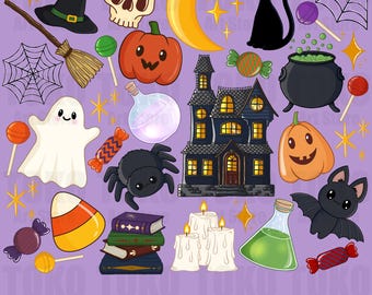30 Halloween Clipart, PNG Graphics, Spooky, Cute, Halloween Clip Art,  Digital Stickers, Halloween Designs, Hand-Drawn Digital Illustration.