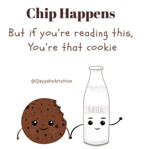 Biglietto di auguri con gioco di parole "Chip Happens" / Biglietto motivazionale con biscotti e latte / Biglietto di incoraggiamento divertente / Biglietto di auguri per la salute mentale / Regalo per la cura di sé