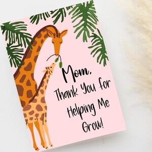 Biglietto di auguri stampabile per la festa della mamma - Grazie per avermi aiutato a crescere - Download digitale 5x7" - Biglietto di auguri per la mamma con giraffa carina - Download immediato