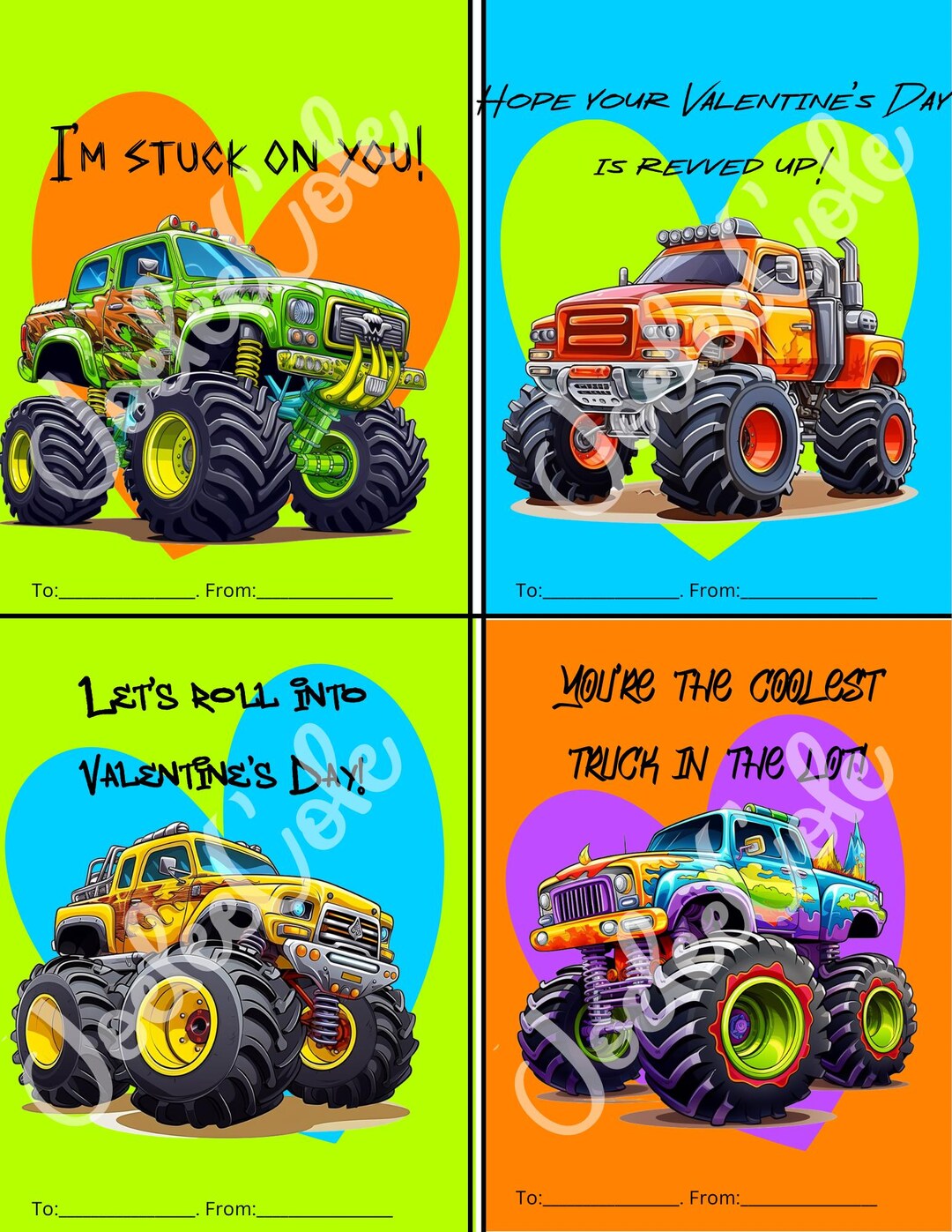 Monster Truck Valentine Cards for Kids | Printable Classroom Valentines ...